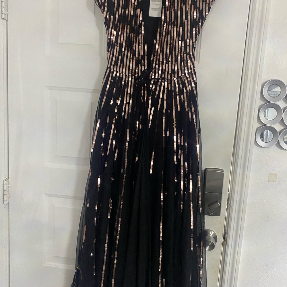 Black and Gold V-Neck Maxi Gown for Prom
